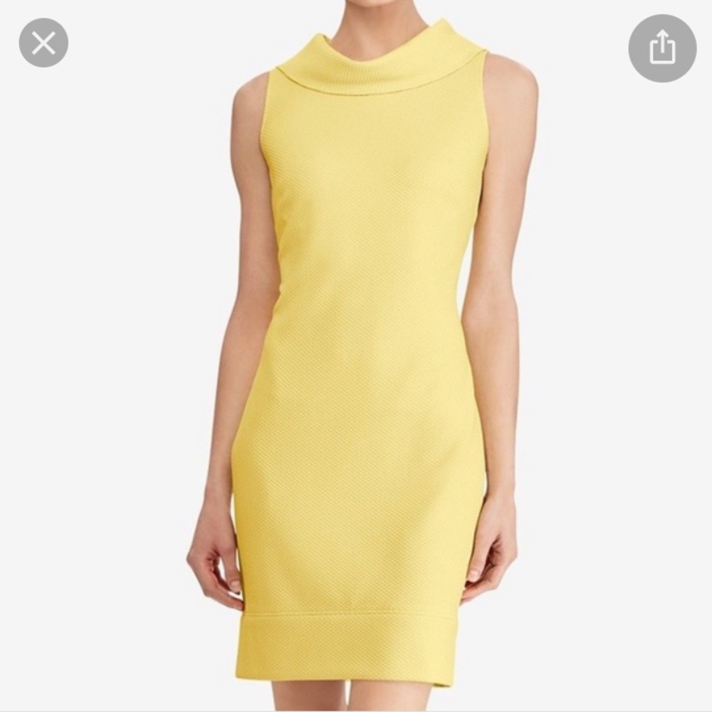 Yellow Folded Neck Textured Sheath Dress